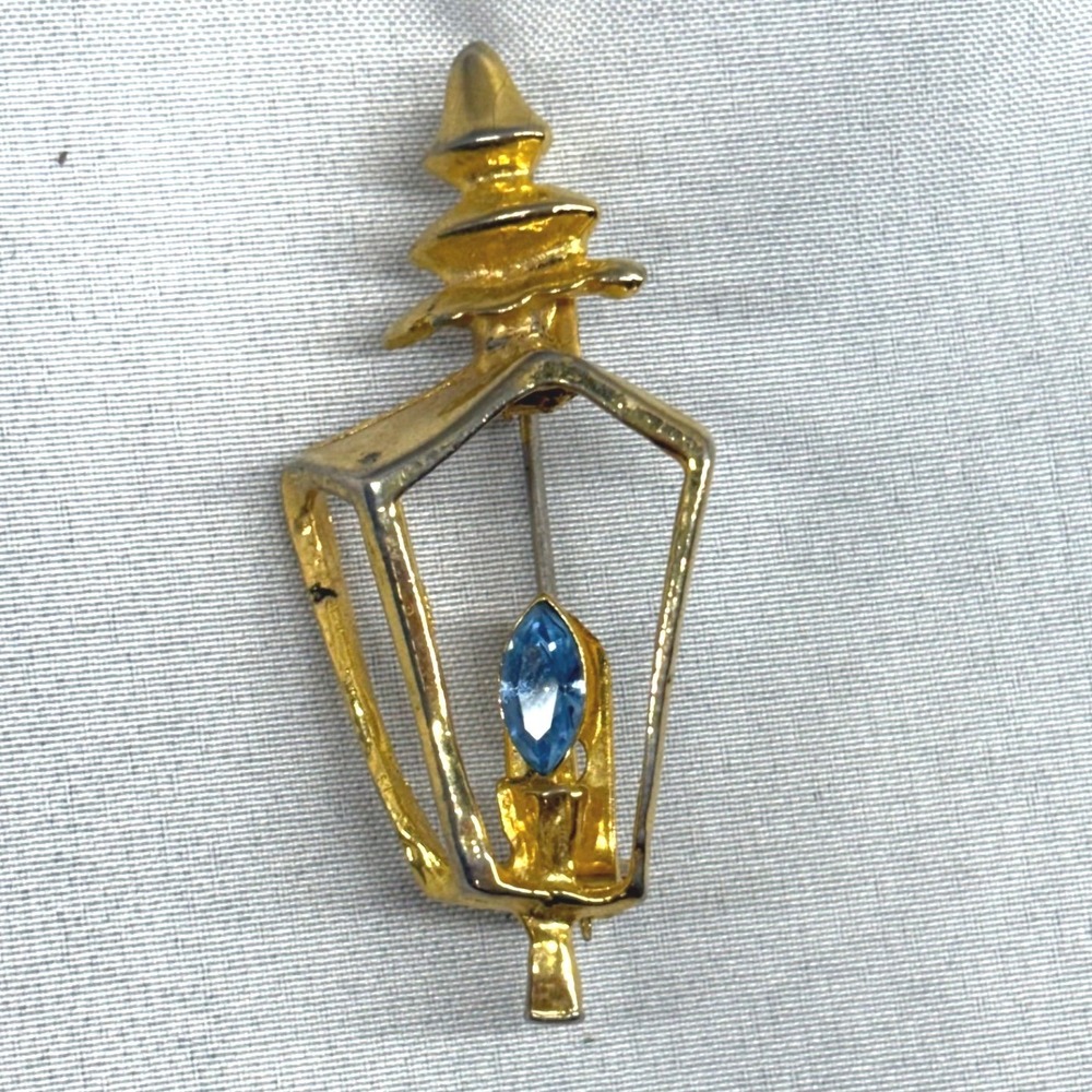 Unbranded Street Lamp Brooch Unisex OS Gold Fair Blue Rhinestone Lantern Pin